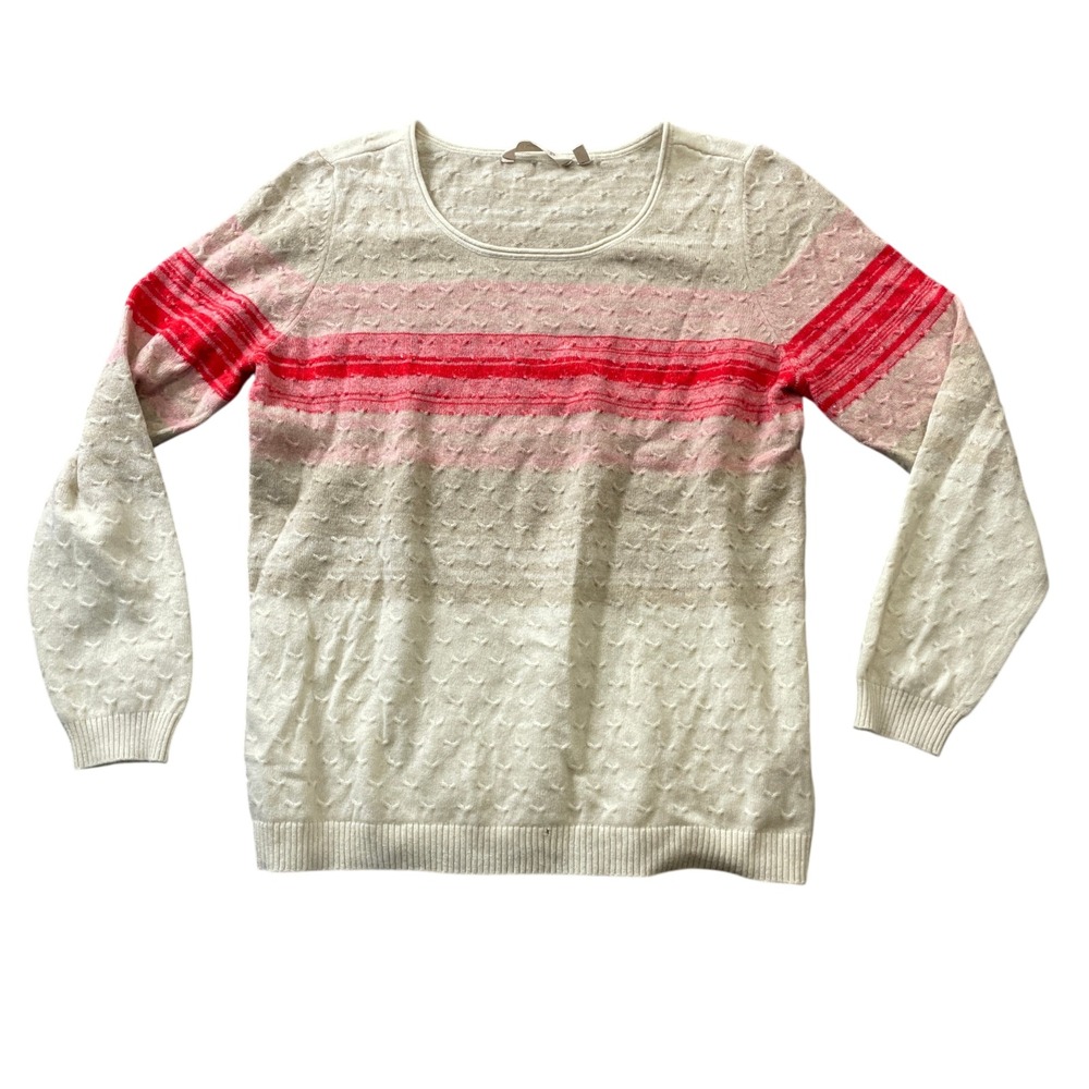 Soft Surroundings Large Sweater Long Sleeve 100% Cashmere Pullover Pink Red Ombr